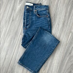Denim Forum Arlo High Rise Straight Jeans in Classic Blue